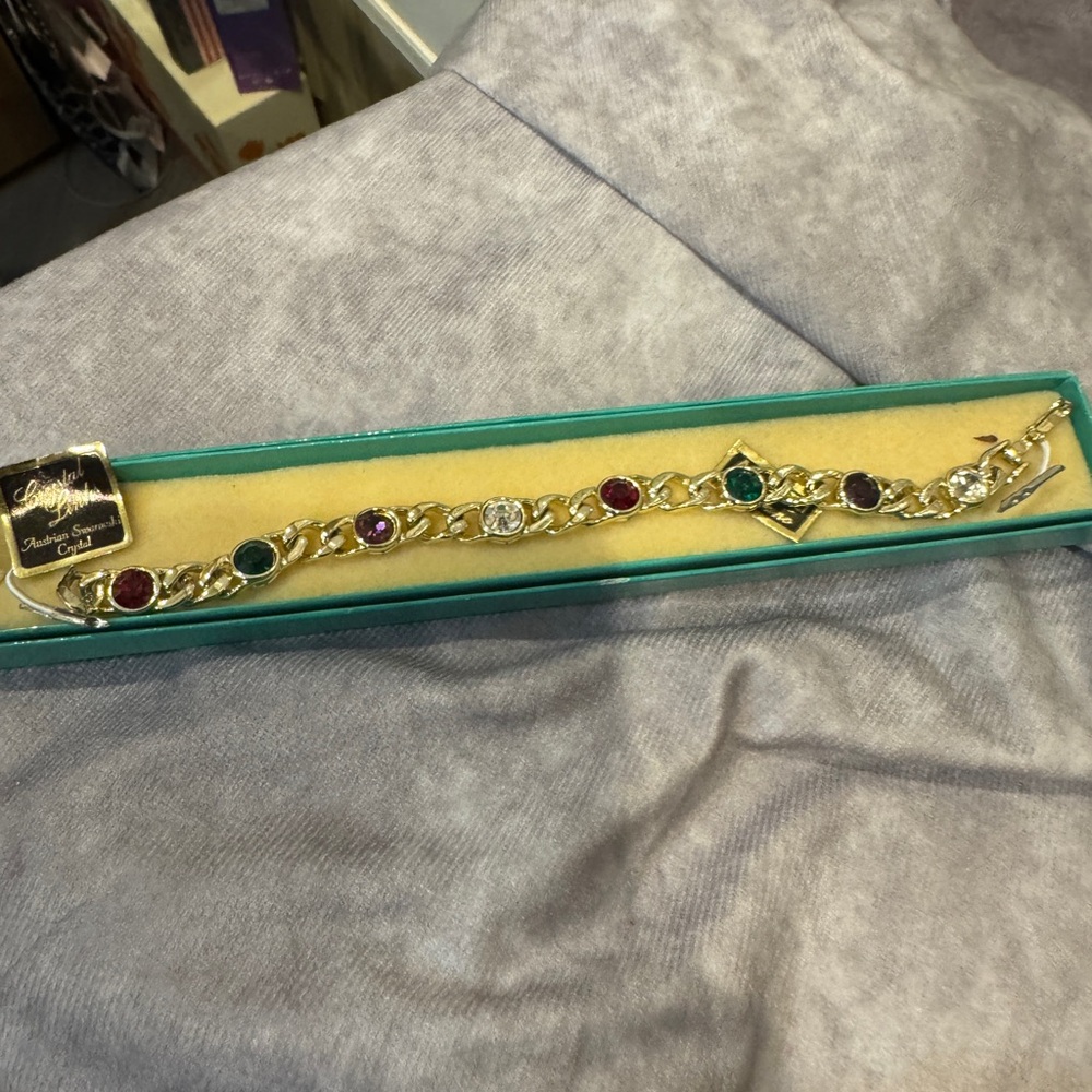 Vintage Multi Crystal Elegant Gold Gemstone Bracelet New‎ in Box